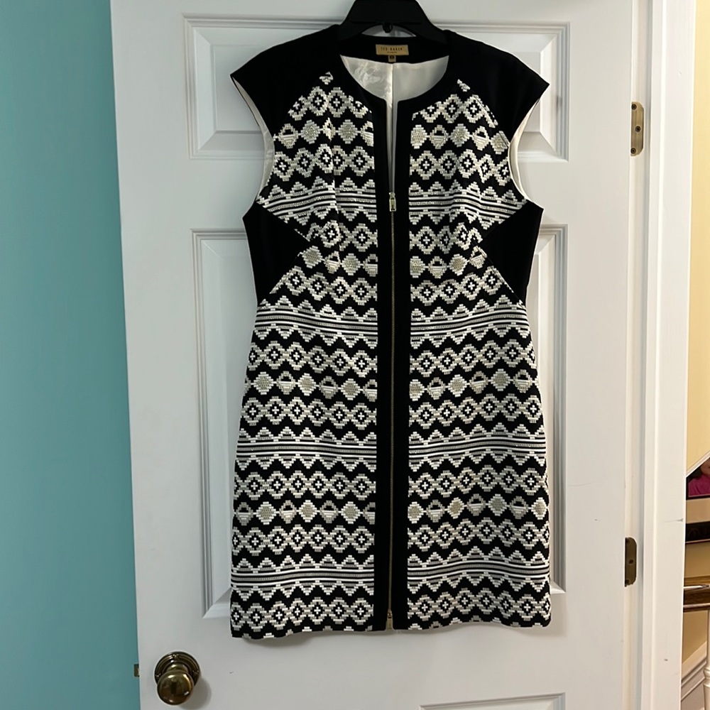Ted Baker Zip Front Patterned Sleeveless Dress Si… - image 1